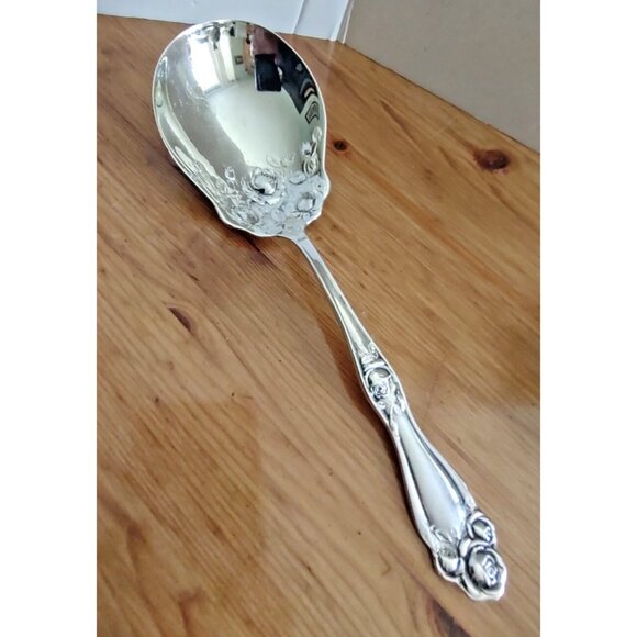 Antique 1847 Rogers Bros American Beauty Rose Silverplate Casserole Spoon 8.8" - Picture 1 of 10
